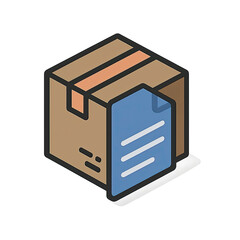 Poster - Isometric Illustration of a Cardboard Box with Attached Document Representing Shipping and Delivery Information