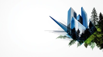 Modern skyscrapers blend with lush greenery in a vibrant urban landscape
