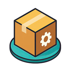 Poster - Isometric Illustration of a Cardboard Box with a Gear Icon Symbolizing Packaging Logistics and Supply Chain Management