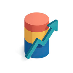 Poster - 3D Isometric Cylinder Graph Showing Upward Trend Success Growth Chart Business Data Analytics Visualization