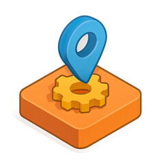 Poster - Location Based Service App Icon Design Isometric View Gear and Pin Illustration