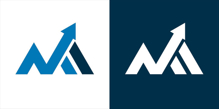logo design letter M with a growth arrow