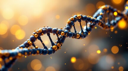 Leinwandbilder - Elegant render of a peptide chain molecule featuring gold elements, showcasing the structure and beauty of biological science in a visually appealing format.