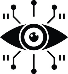 Aufkleber - Futuristic robotic eye silhouette icon with scanning beams in modern flat design