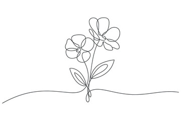 Poster - Elegant Continuous Line Drawing of Two Simple Flowers with Leaves and Stem