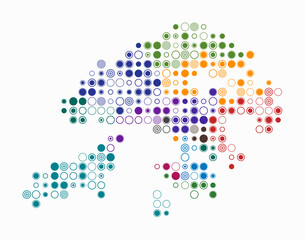 Poster - Hong Kong, shape of the country build of colored cells. Digital style map of the Hong Kong on white background. Large size circle blocks. Awesome vector illustration.