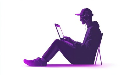 Poster - User with laptop and smartphone synchronizing. Cross-device syncing, cross-device synchronization and operation concept on white background. Website vibrant violet landing web page template. illustra