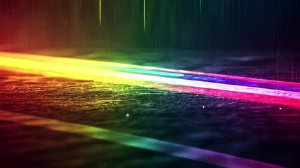 Poster - Colorful light display reflecting on a wet surface during a nighttime atmosphere, 4k animated background simulating the colors of light passing through a prism