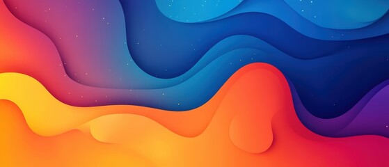 Aufkleber - Abstract colorful flowing shapes with vibrant waves and smooth curves in shades of orange yellow blue and purple creating a dynamic artistic background