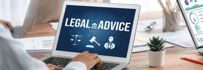 Poster - Smart legal advice website for people searching for brisk law knowledge in digital device screen providing law advice and legal information