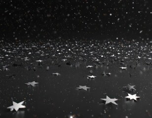 Wall Mural - scattered silver glitter stars, dark backdrop, sparkling pattern, cosmic, event, silver