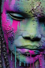 Poster - An avatar displays vibrant neon colors, with ghostly features melting into an abstract background