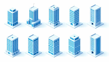 Wall Mural - Isometric view of different modern skyscrapers, perfect for architectural design and urban projects.