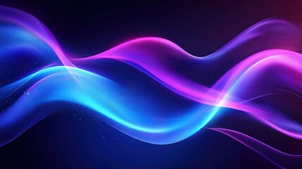Aufkleber - Vibrant abstract waveforms with glowing neon light trails in shades of blue purple and pink flowing smoothly across a dark background for digital art