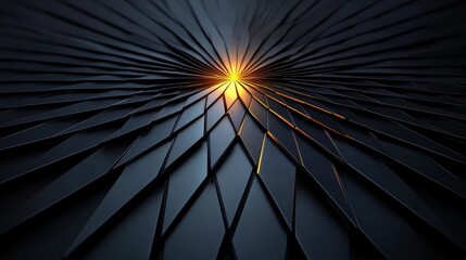 Fototapete - Black and white image of a spiral with a yellow light shining on it. The image has a futuristic and abstract feel to it