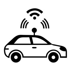 Aufkleber - Vector illustration of a self driving car with radar and artificial intelligence symbols
