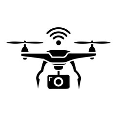 Aufkleber - Black silhouette design of a futuristic smart delivery drone with ai sensor icon