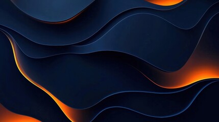 Aufkleber - Abstract dark flowing waves with subtle glowing orange accents creating a sleek modern background design for technology or artistic projects