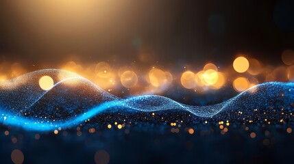 Poster - Blue wave with a lot of sparkles and a yellow background. The blue wave is very long and the sparkles are scattered all over it. The yellow background adds a warm and inviting feeling to the image
