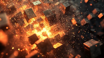 Leinwandbilder - Glowing cubes on a black background. 3d render illustration.