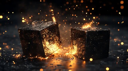 Leinwandbilder - Glowing cubes on a black background. 3d render illustration.