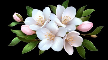 Poster - Bouquet of white flowers with pink stems. The flowers are arranged in a way that they look like they are in a vase. The arrangement is very pretty and gives off a sense of elegance