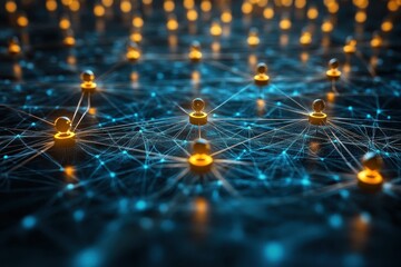 Poster - Digital network connecting people through glowing nodes and intricate lines at night