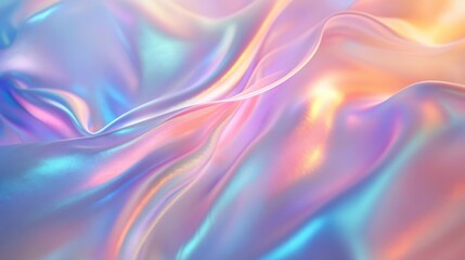 Aufkleber - Abstract iridescent fabric with flowing smooth silk texture in pastel rainbow colors for modern digital art and creative design backgrounds
