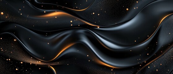 Aufkleber - Luxurious black and gold abstract flowing waves with sparkling glitter and smooth glossy surface, modern elegant background for technology or celebration themes