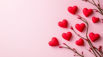 Aufkleber - Pink background with a bunch of red hearts on it. The hearts are arranged in a tree-like pattern