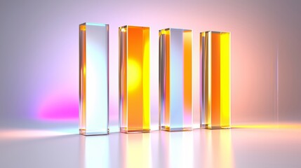 Aufkleber - Row of four tall, clear glass pillars in various colors, including orange and yellow. The pillars are arranged in a way that creates a sense of depth and dimension