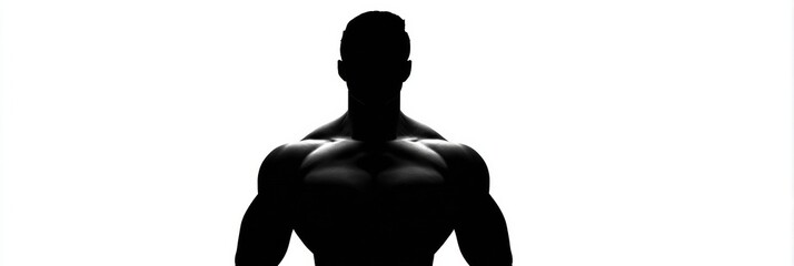 Poster - Dynamic Depiction of a Muscular Silhouette Against a Clean White Background Highlighting Strength and Fitness Emphasis