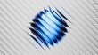 © NeoLeo - Ribbed glass effect. 3d rendered design featuring a sphere shape with blue and black gradient, set behind a white matt blinds