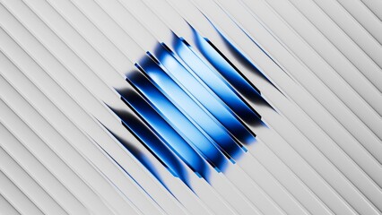 Poster - Ribbed glass effect. 3d rendered design featuring a sphere shape with blue and black gradient, set behind a white matt blinds