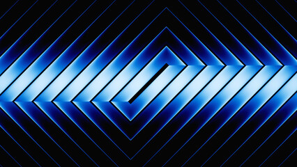 Poster - 3d render. Abstract minimalist geometric background. Metallic texture illuminated with blue neon light. Ribbed glass wallpaper