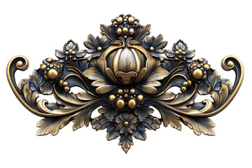 Poster - Ornate floral design featuring intricate detailing with a central circular element on a transparent background for elegant decor purposes