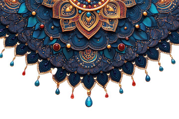 Poster - Intricate blue and gold mandala design featuring delicate details and colorful embellishments for decoration and artistic inspiration