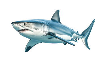 Poster - Realistic representation of a shark swimming in clear water showcasing its streamlined body and powerful fins