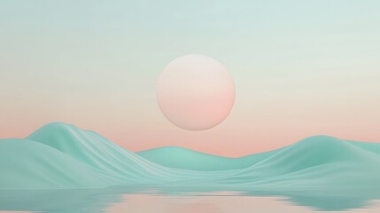 Wall Mural - Pastel Sphere over Calm Sea Hills.