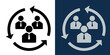 © Mirikiteki - Business team icon with circular arrows. Collaboration, communication and workflow between office workers. Flat design pictogram for HR, management, strategy and corporate organization concepts.
