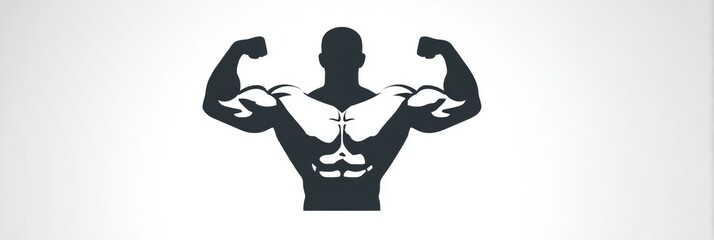 Poster - Muscular Silhouette Showcasing Strength and Fitness Against a Clean White Background Ideal for Health and Wellness Themes