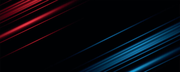 Poster - Motion light effect for banners. Blue lines. The effect of speed on a blue background. Red lines of light, speed and movement. Vector lens flare. 