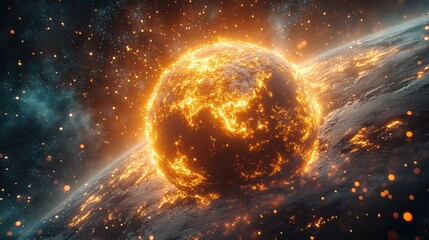 Wall Mural - Fiery celestial sphere of a burning planet.