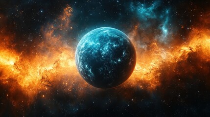 Wall Mural - A vibrant celestial body surrounded by fiery nebulae.