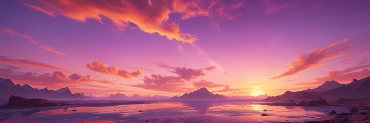 Wall Mural - dreamy sunset, vibrant purple, pink, orange swirls, enchanting horizon , art, design