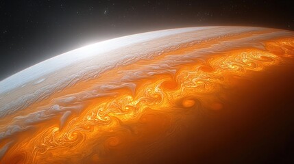 Wall Mural - Close-up view of a vibrant, swirling planetary surface.