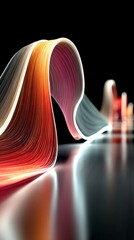 Poster - Abstract futuristic flowing ribbon with red and orange gradients reflecting on a metallic surface. Concept background for digital media or website template.