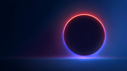 Poster - abstract dark circle shape with glowing red and blue light reflection on surface. futuristic technol
