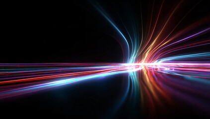 Poster - Colorful light trails representing data transmission or speed through cyberspace, abstract background for digital concepts and website design