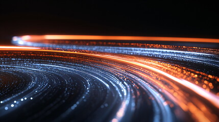 Poster - Futuristic digital data stream illustration with glowing particles and lines representing fiber optic connection. Concept of network, internet, big data, technology.